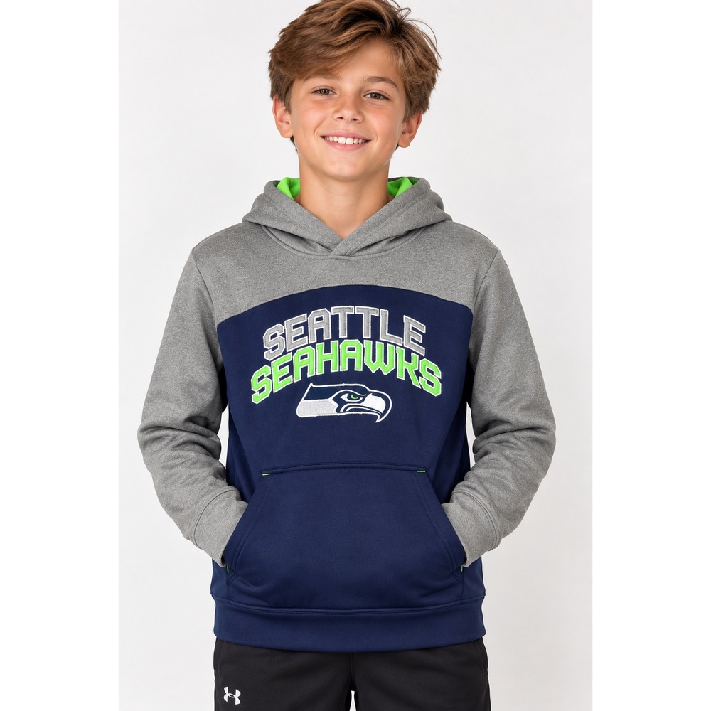 Seattle Seahawks Youth Medium 10/12 NFL Pullover Hoodie Gray Navy Green